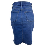 Loft Dark Blue Denim Pencil Skirt W/ Pockets Medium Wash High Waist Streth