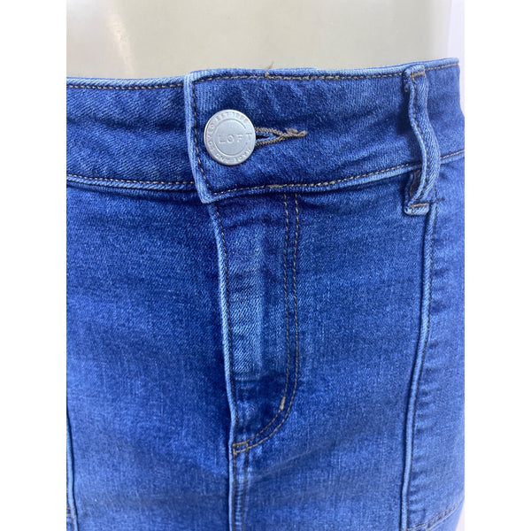 Loft Dark Blue Denim Pencil Skirt W/ Pockets Medium Wash High Waist Streth