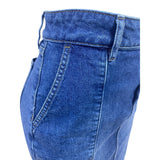 Loft Dark Blue Denim Pencil Skirt W/ Pockets Medium Wash High Waist Streth
