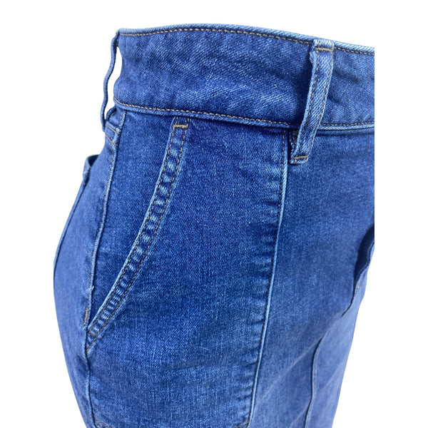 Loft Dark Blue Denim Pencil Skirt W/ Pockets Medium Wash High Waist Streth