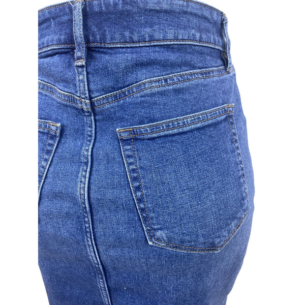 Loft Dark Blue Denim Pencil Skirt W/ Pockets Medium Wash High Waist Streth