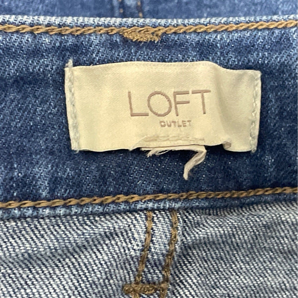 Loft Dark Blue Denim Pencil Skirt W/ Pockets Medium Wash High Waist Streth