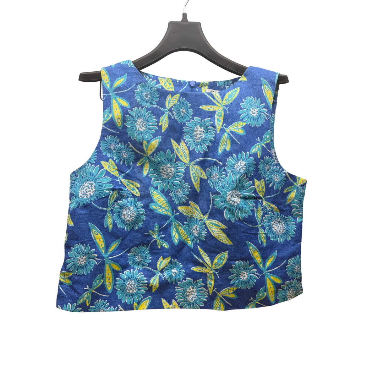Lilly Pulitzer Womens Blue Sleeveless Floral Print Crop Top Size 8 Polyester Cotton