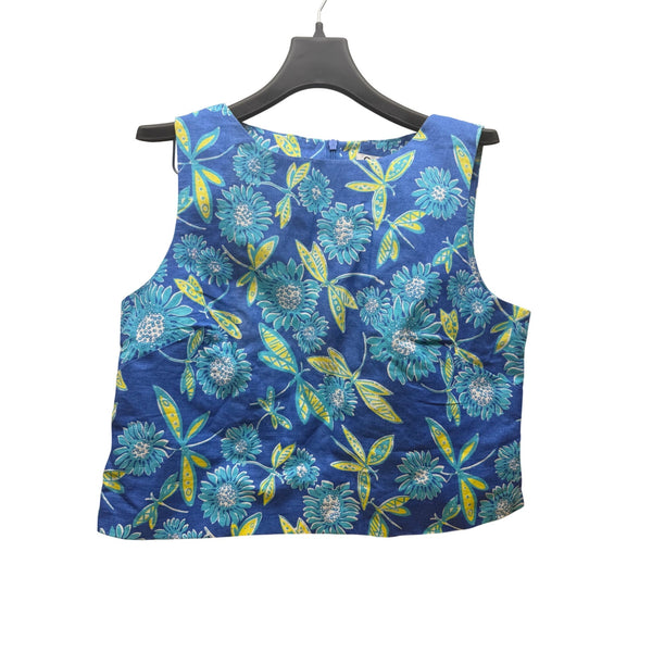 Lilly Pulitzer Womens Blue Sleeveless Floral Print Crop Top Size 8 Polyester Cotton