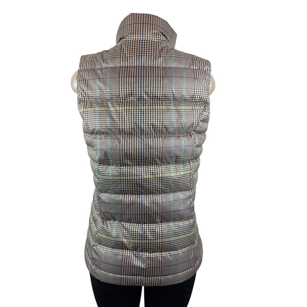 Lands End Women's Brown Plaid Puffer and Turtleneck Down Vest Sz S - New