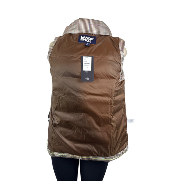 Lands End Women's Brown Plaid Puffer and Turtleneck Down Vest Sz S - New