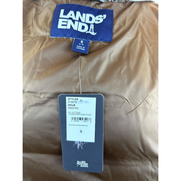 Lands End Women's Brown Plaid Puffer and Turtleneck Down Vest Sz S - New