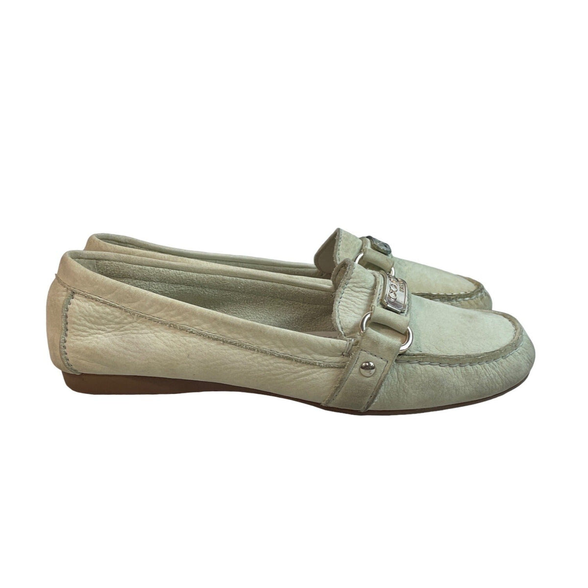 Vintage Coach Women's Off White Silver Felisha Loafers Sz 6.5B