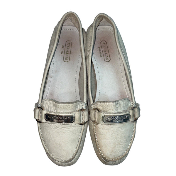 Vintage Coach Women's Off White Silver Felisha Loafers Sz 6.5B
