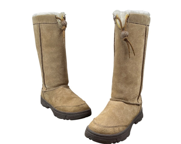 Skechers Womens Tan Leather Faux Fur Lining Tall Mid Calf High Winter Boots Sz 7