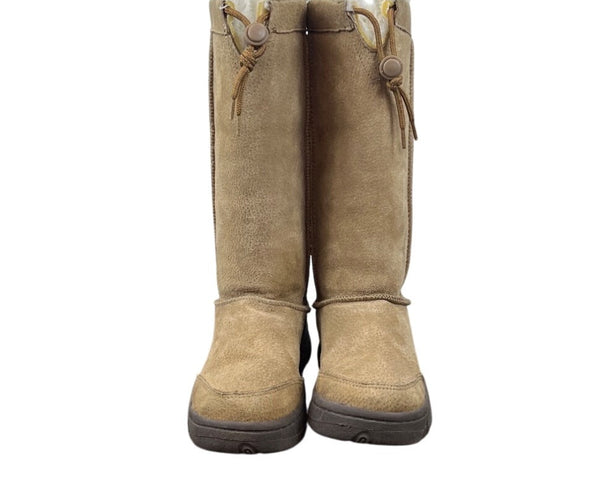 Skechers Womens Tan Leather Faux Fur Lining Tall Mid Calf High Winter Boots Sz 7