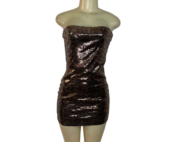 XXI Black & Bronze Sequin Strapless Mini Dress Sz M