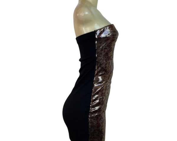 XXI Black & Bronze Sequin Strapless Mini Dress Sz M