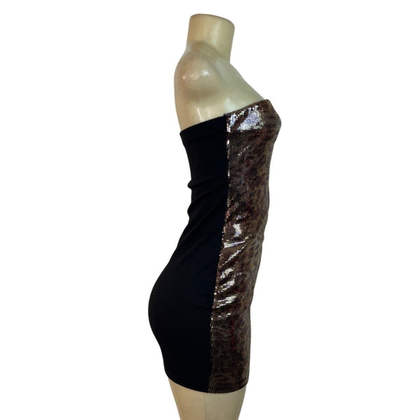 XXI Black & Bronze Sequin Strapless Mini Dress Sz M