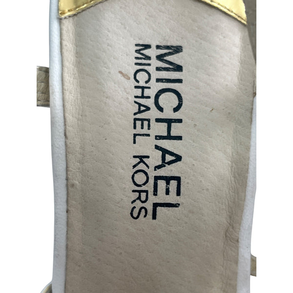 Michael Kors Womens White Leather Strappy Wedge Sandals