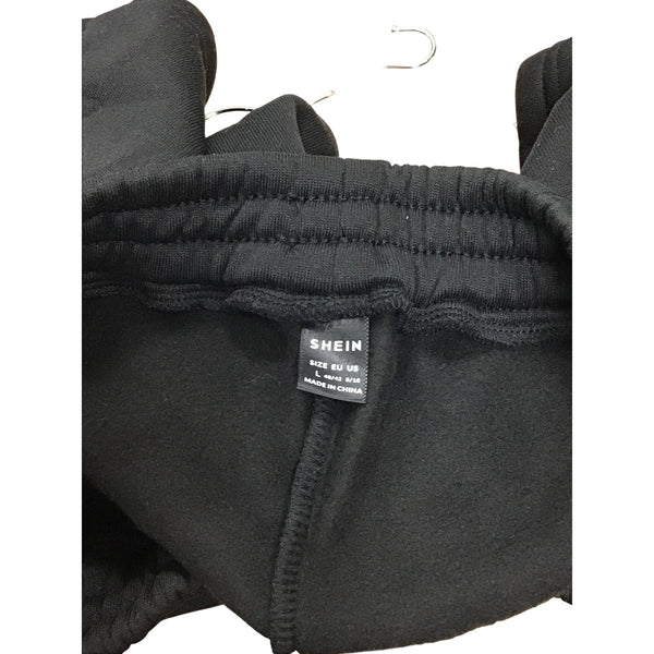 Shein Womens Black Polyester Fleece Shorts Size L Casual Wear Elastic Waist