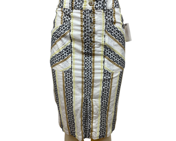 Anthropologie Womens Striped & Patterned Button-Front Knee-Length Skirt Sz 4-New
