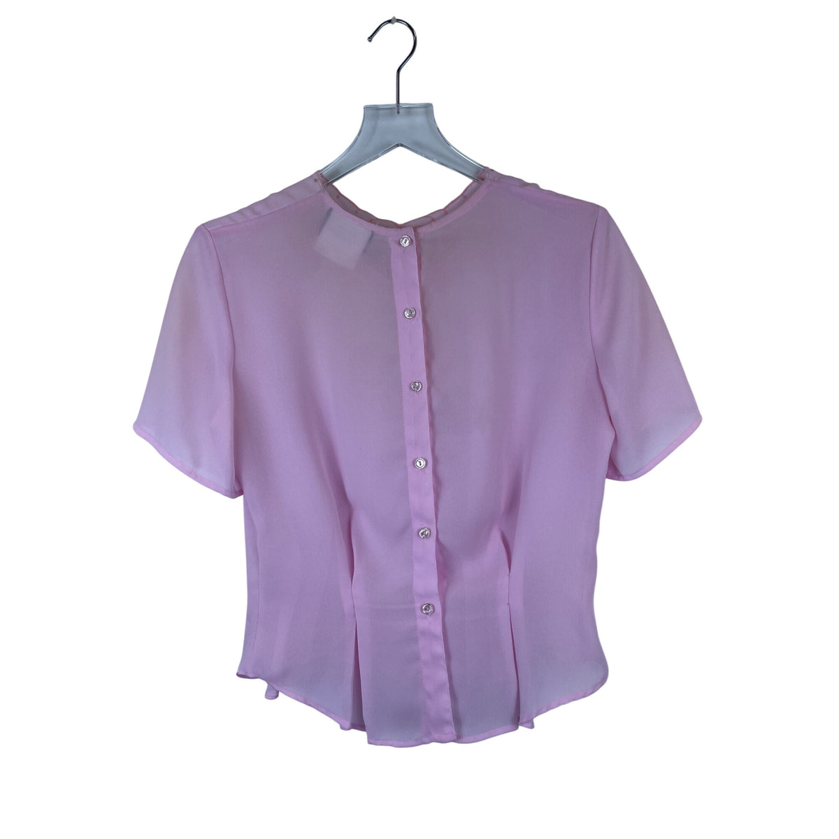 First Glance Womens Pink Sheer Button-Up Blouse Embroidered Back Keyhole Detail Size 11