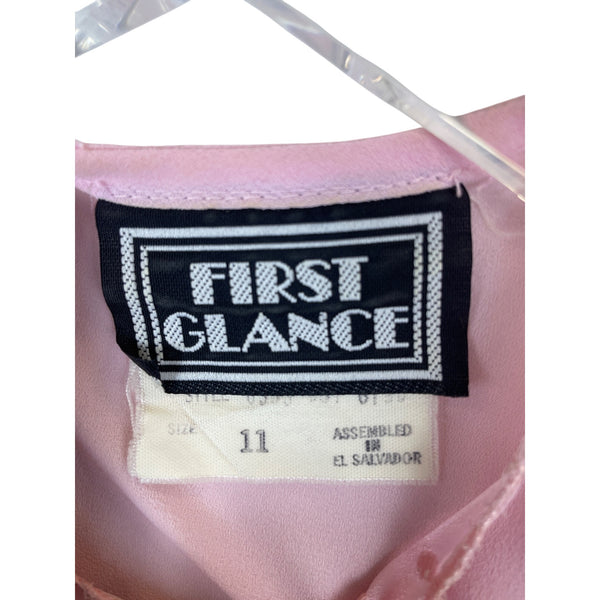 First Glance Womens Pink Sheer Button-Up Blouse Embroidered Back Keyhole Detail Size 11