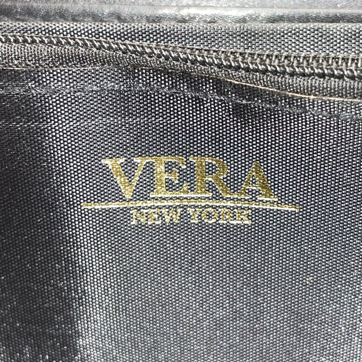 Vera New York Women’s Black Quilted Faux Leather Goldtone Logo Zip-Around Wallet