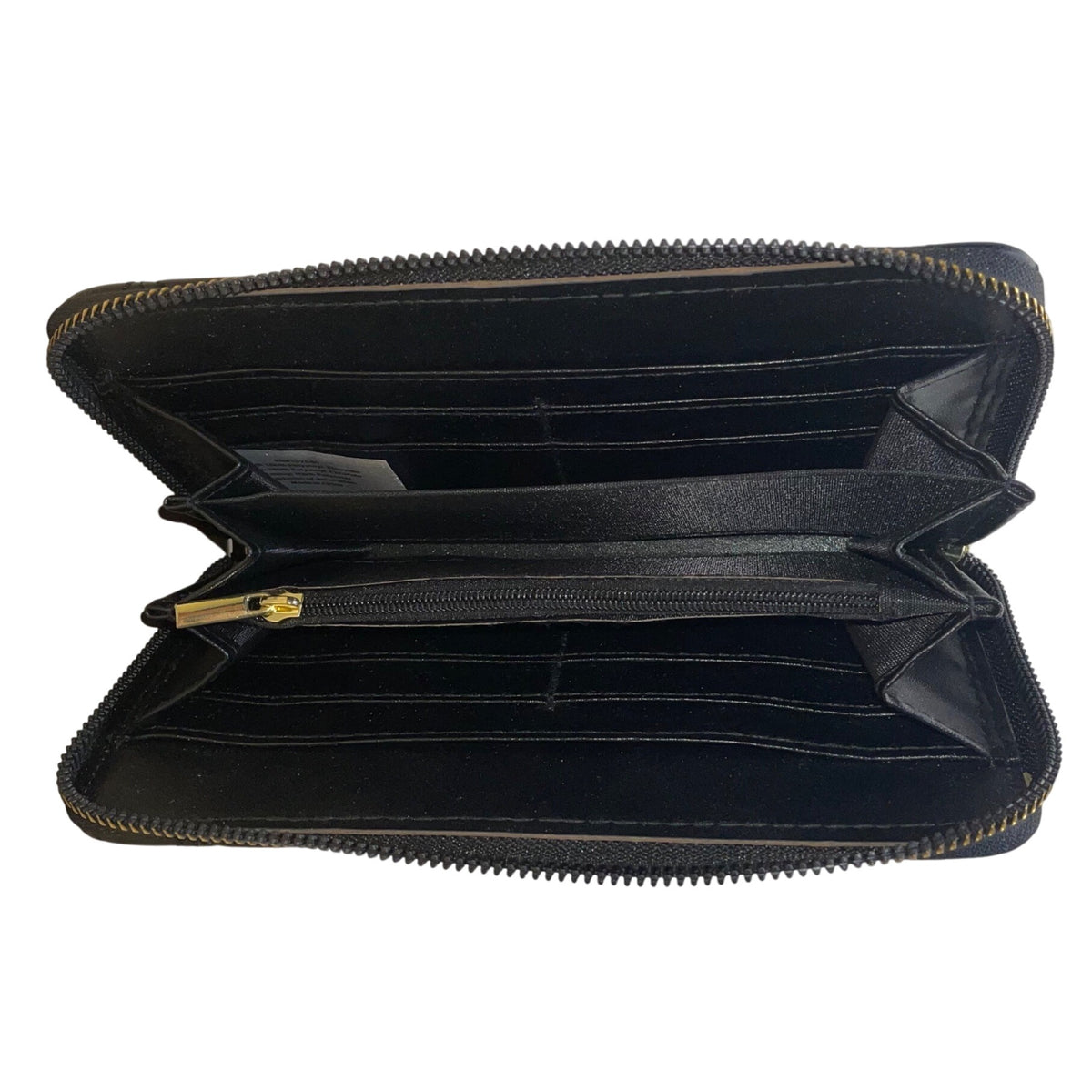 Vera New York Women’s Black Quilted Faux Leather Goldtone Logo Zip-Around Wallet