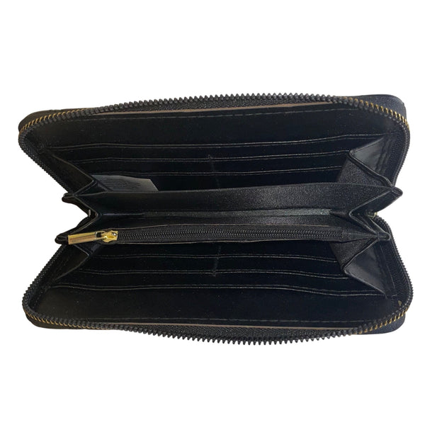 Vera New York Women’s Black Quilted Faux Leather Goldtone Logo Zip-Around Wallet