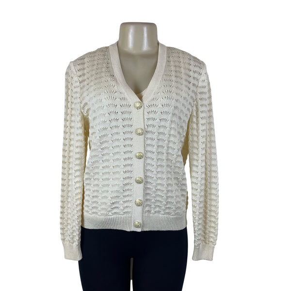 St. John Cream Women's Knit Open-Stitch Tank Top & Cardigan Set 2-Piece Sz S