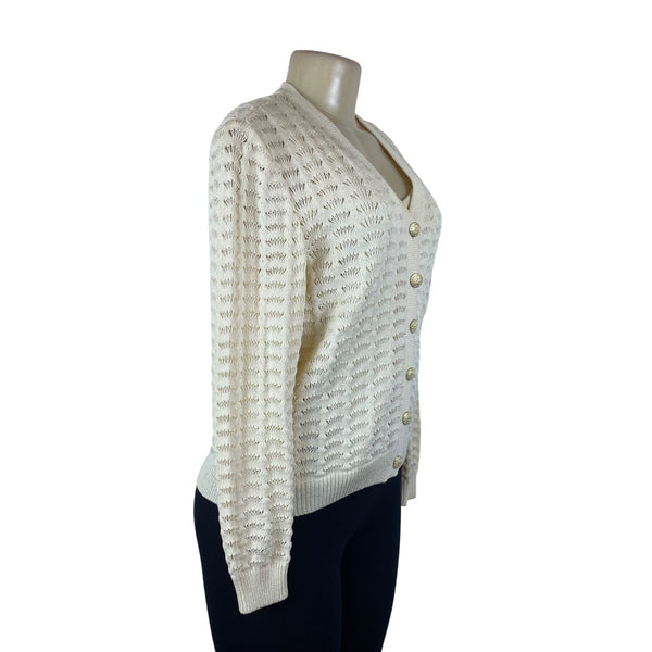 St. John Cream Women's Knit Open-Stitch Tank Top & Cardigan Set 2-Piece Sz S