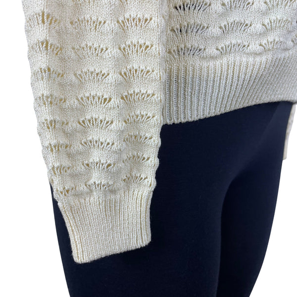 St. John Cream Women's Knit Open-Stitch Tank Top & Cardigan Set 2-Piece Sz S