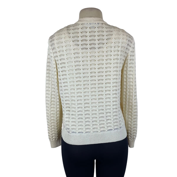 St. John Cream Women's Knit Open-Stitch Tank Top & Cardigan Set 2-Piece Sz S