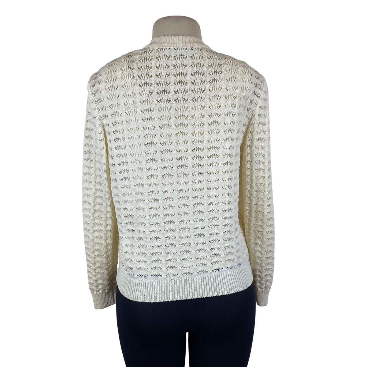 St. John Cream Women's Knit Open-Stitch Tank Top & Cardigan Set 2-Piece Sz S