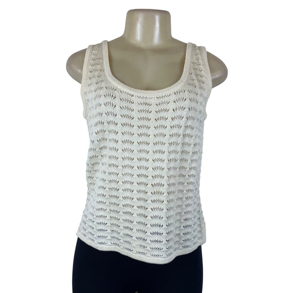 St. John Cream Women's Knit Open-Stitch Tank Top & Cardigan Set 2-Piece Sz S