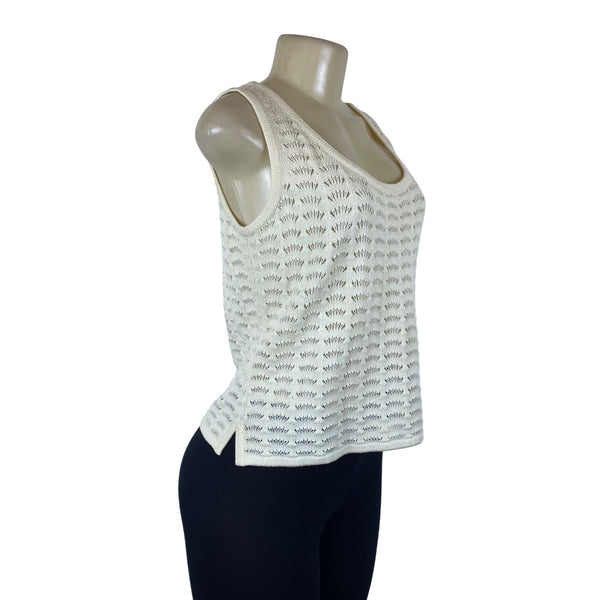 St. John Cream Women's Knit Open-Stitch Tank Top & Cardigan Set 2-Piece Sz S