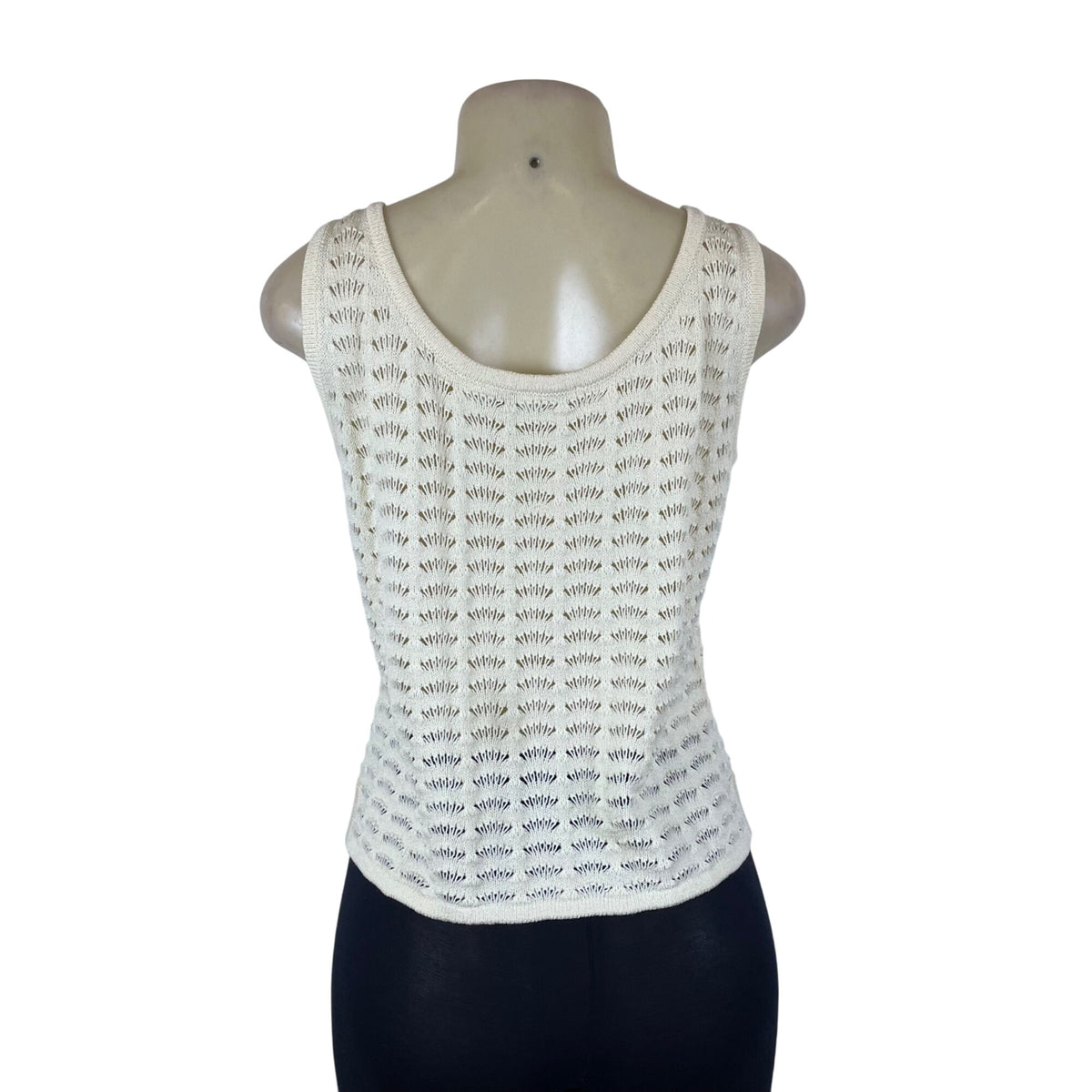 St. John Cream Women's Knit Open-Stitch Tank Top & Cardigan Set 2-Piece Sz S