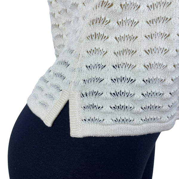 St. John Cream Women's Knit Open-Stitch Tank Top & Cardigan Set 2-Piece Sz S