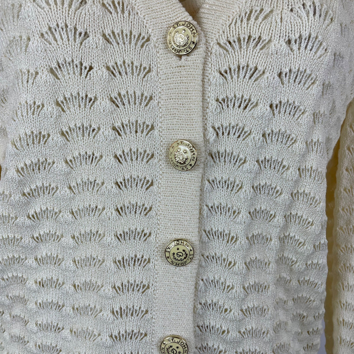 St. John Cream Women's Knit Open-Stitch Tank Top & Cardigan Set 2-Piece Sz S