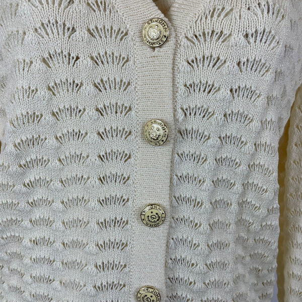 St. John Cream Women's Knit Open-Stitch Tank Top & Cardigan Set 2-Piece Sz S