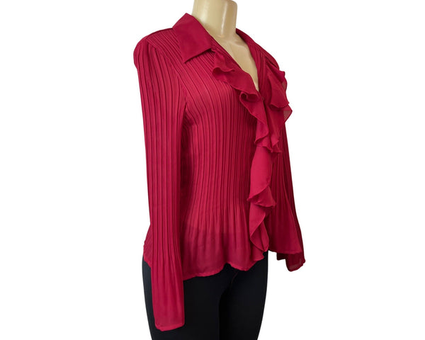 Sunny Leigh Red Ruffled Petit With Pleated Design Womens Blouse Sz PL