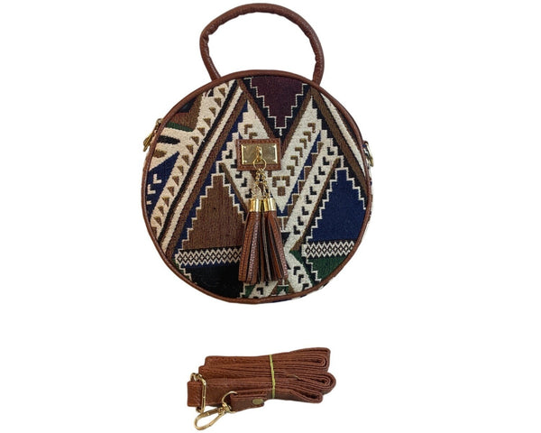 Women's Brown Native Aztec Print Woven Crossbody Bag Sz S