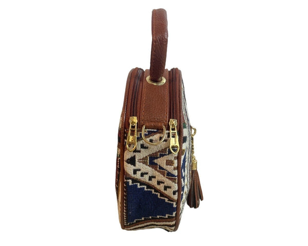 Women's Brown Native Aztec Print Woven Crossbody Bag Sz S