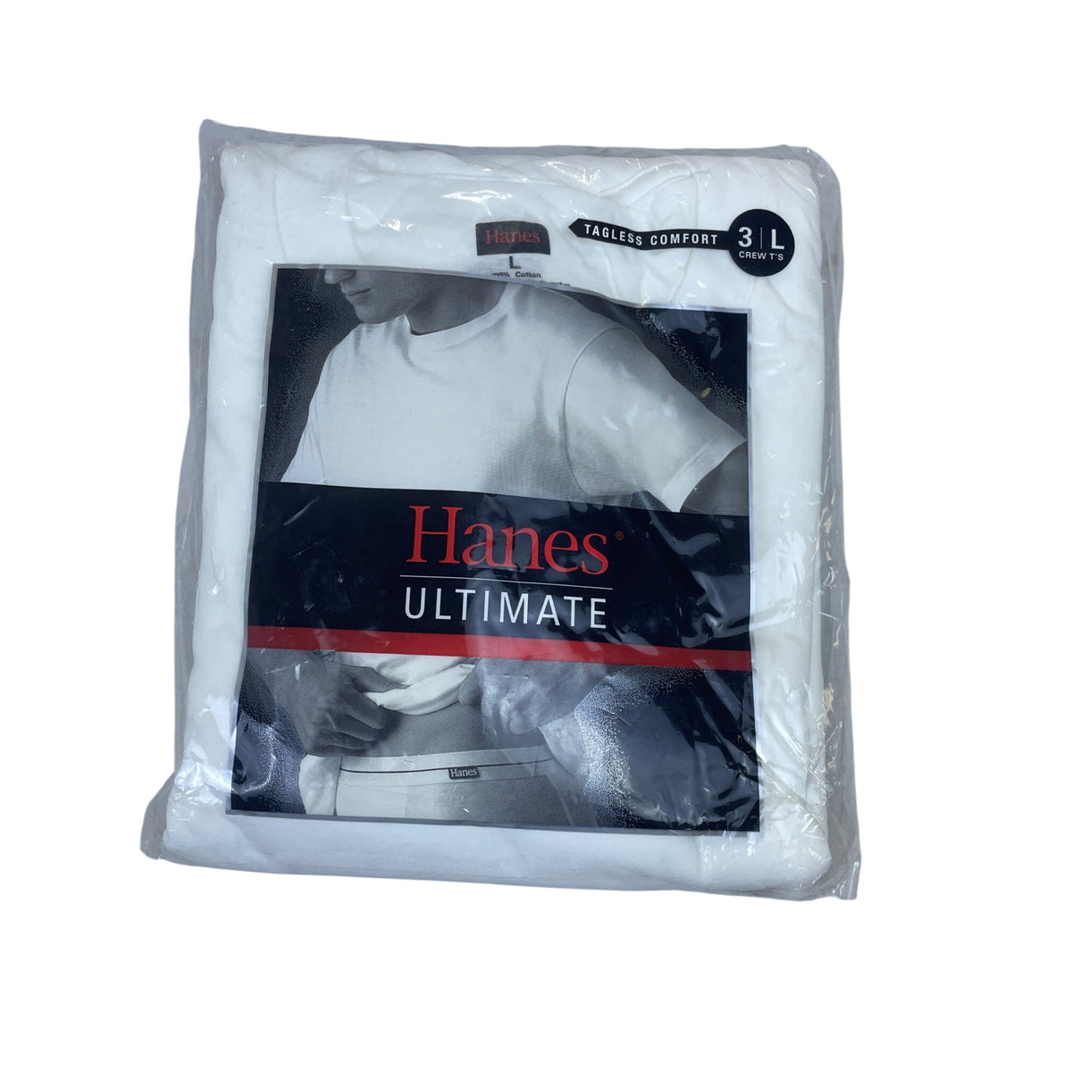 Hanes Mens White Cotton Tagless Crewneck T-Shirts 3-Pack Size Large Ultimate Fit