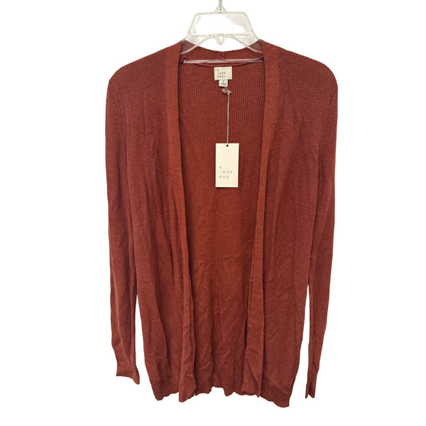 A New Day Womens Rust Ribbed Lightweight Knit Cardigan Sweater Small Soft Fit S