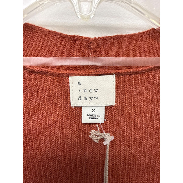 A New Day Womens Rust Ribbed Lightweight Knit Cardigan Sweater Small Soft Fit S
