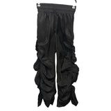 Kollyy Womens Black Satin Ruched Jogger Pants Elastic Waist Comfortable Fit Small NWT