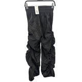 Kollyy Womens Black Satin Ruched Jogger Pants Elastic Waist Comfortable Fit Small NWT