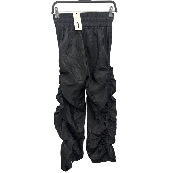 Kollyy Womens Black Satin Ruched Jogger Pants Elastic Waist Comfortable Fit Small NWT