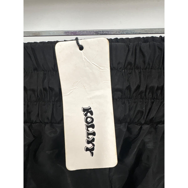 Kollyy Womens Black Satin Ruched Jogger Pants Elastic Waist Comfortable Fit Small NWT