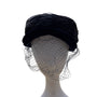 Vintage 50s 60s Navy Velvet Feather Pillbox Hat w/ Veil 22.5" Circ Retro Formal