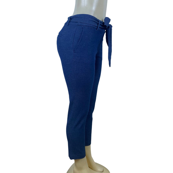 Loft Women's Blue Polyester Tie-Waist Slim Tapered Pants Size 4