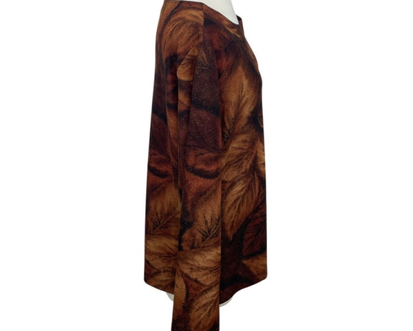Chicos Design Brown And Orange Autumn Leaf Print Long Sleeve Womens Shirt Sz 3